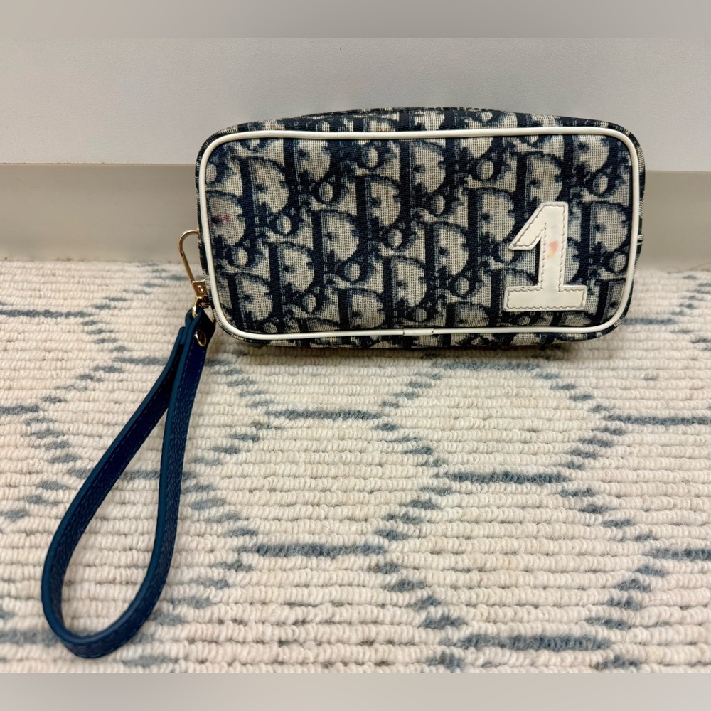 DIOR Vintage Y2K Navy Trotter Monogram Coated Canvas No. 1 Pouch W/ Wristlet